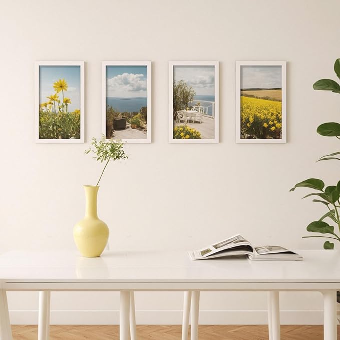 KINLINK 8.5x14 Picture Frame White, Solid Wood Frames with Acrylic Plexiglass, Tabletop and Wall Display Photo Frame, Set of 4
