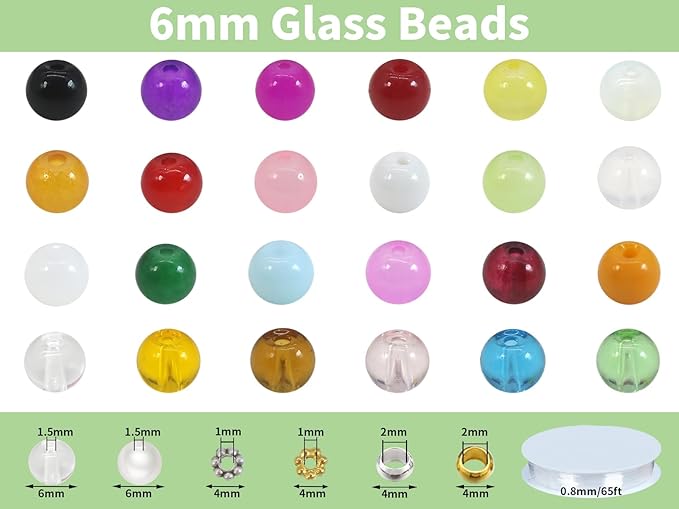 Pamir Tong 2030PCS 6mm Assorted Color Glass Beads Bulk for Jewelry Making,Round Smooth Beads, Bracelet Space Loose Beads for Jewelry Making Earring, Necklaces, Adult Craft Supplies