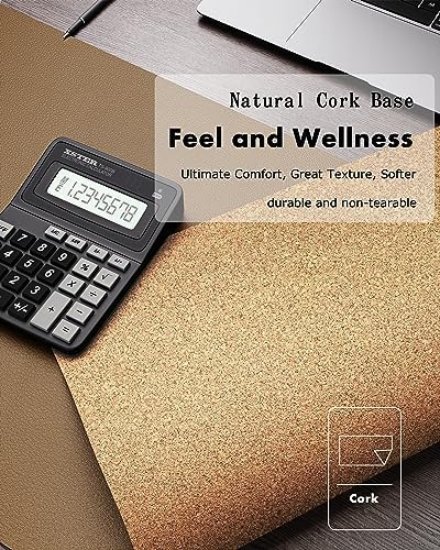 YSAGi Double-Sided Desk Pad, 31.5"x15.7"Leather Desk Mat, Eco Cork Desk Pad Protector,Large Mouse Pad,Waterproof Desk Blotter for Office/Home(Khaki) - Image 3