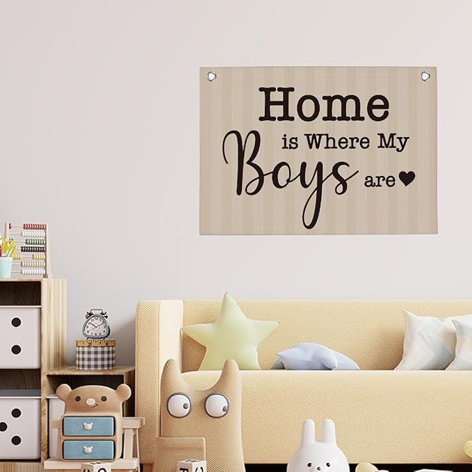 Home is Where My Boys are Banner Hanging Flag New Mom Gifts Home Family Living Room Bedroom Decor 22x28 Inch