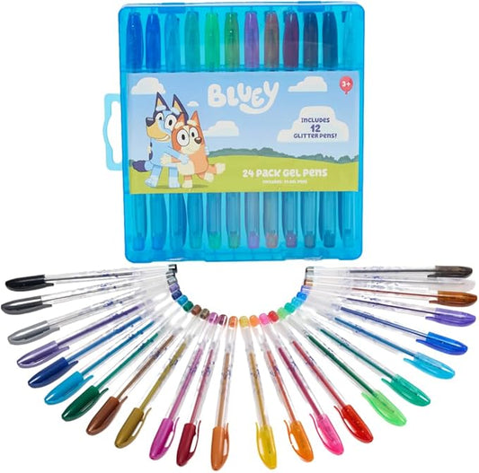 Innovative Designs Bluey Gel Pens Set for Kids, 24 Pack with Glitter Gel Pens, Cute Pens for Boys and Girls