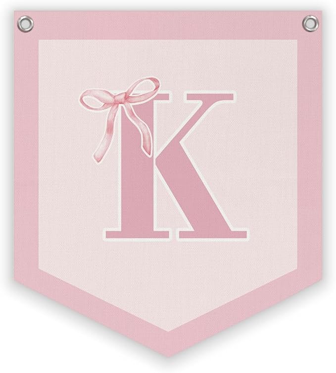 Lacama Initial Personalized Preppy Banner, Baby Shower Decor Girl Nursery Decor, Coquette Pink Bow Teen Girl Gifts, Vintage Room Toddler Room Bedroom Playroom Front Door Birthday Gift(K)