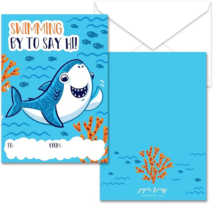 Paper Frenzy Shark Themed Valentines - 25 pack WITH ENVELOPES