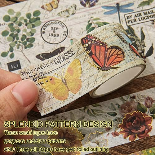 24 Rolls Vintage Washi Tape Set, Floral Letter Butterfly Mushroom Botanical Flower Writable Decorative Tapes for Scrapbooking , Junk Journal supplies, Bullet Journaling 5-75mm Wide 9.84ft long/Roll - Image 4