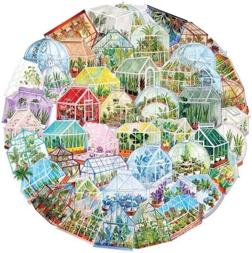 50PCS Transparent Greenhouse Plants Stickers Nature Botanical Floral Aesthetic PET Sticker Waterproof Decorative Decal for Scrapbook DIY Crafts Journal Planner Water Bottles Laptop Phone (Green) - Image 2