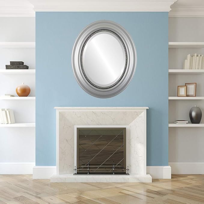 OVALCREST Oval Beveled Wall Mirror for Home Decor - Heritage Style - Silver Spray - 17x21 Outside Dimensions