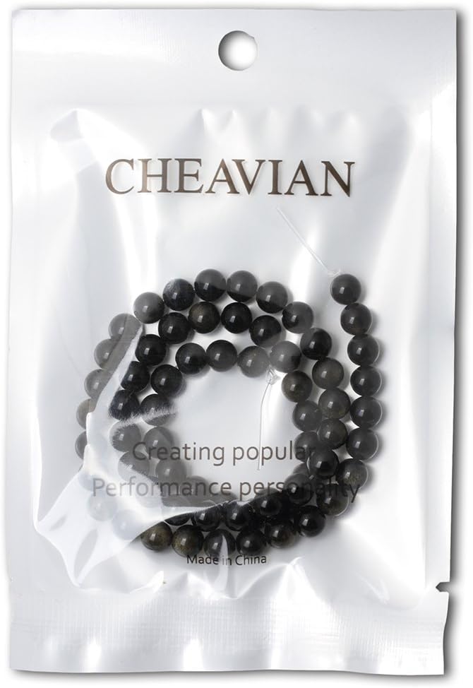 60PCS 6mm Natural Golden Obsidian Gemstone Round Loose Beads Crystal Energy Stone Healing Power for Jewelry Making 1 Strand 15"