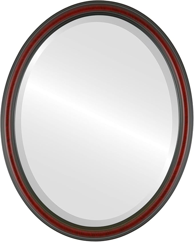 OVALCREST Oval Beveled Wall Mirror for Home Decor - Saratoga Style - Vintage Cherry - 22x26 Outside Dimensions
