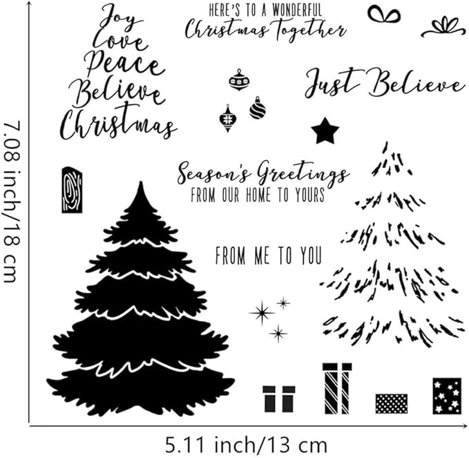 Box Christmas Tree Stamps and Cutting Dies for Card Making DIY Transparent Silicone Clear Stamp and Metal Die Cuts Sets for Scrapbooking Paper Greeting Cards Decor Seals Craft Supplies