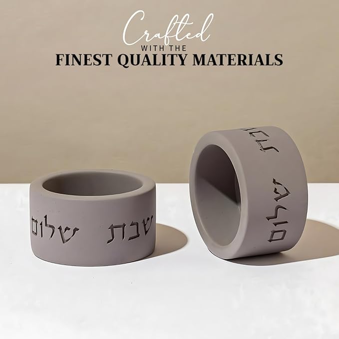SURI Shabbat Candle Holders Set – Modern Judaica Shabbat Candlesticks for Tea Lights – Concrete Shabbos Candles Holders, Dripless Design – Jewish Gift & Home Decor