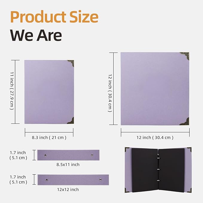 Vienrose DIY Scrapbook Photo Album Kit with Pens Tapes and Stickers 60 Pages Hardcover 8.5x11 Inches 3 Rings Removable Black Paper Scrapbooking for Lover Friends Kids Wedding Purple