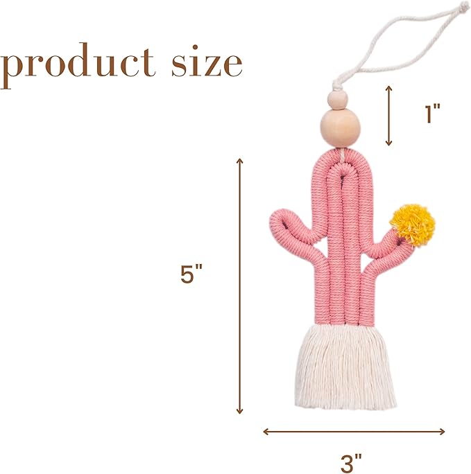Mila Millie 2 Pack Cactus Macrame Wall Hanging | Handmade Woven Tassel Ornament for Home or Nursery Baby Kids Room Decor | Boho Nordic Scandinavian Style (Mustard Yellow Pink)