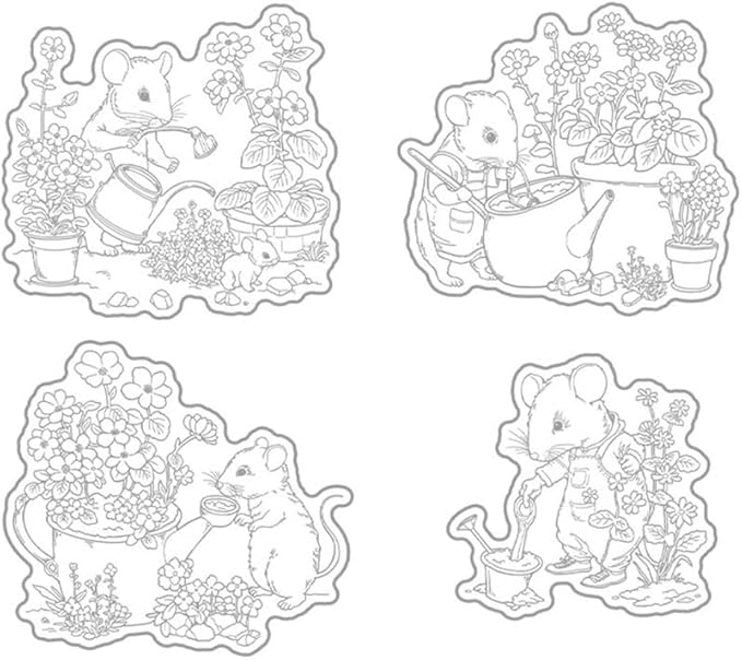 Flower Mouse Animal Stamps and Cutting Dies for Card Making DIY Transparent Silicone Clear Stamp and Metal Die Cuts Sets for Scrapbooking Paper Greeting Cards Decor Seals Craft Supplies