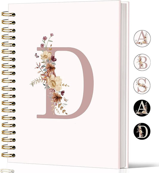 Lacama Pink Initial Letter D Notebook Journal, Aesthetic Wildflower Personalized Spiral Notebook, Customized Monogrammed Gifts, Birthday Gifts for Women, School Supplies, Office Supplies 5.5x8.3