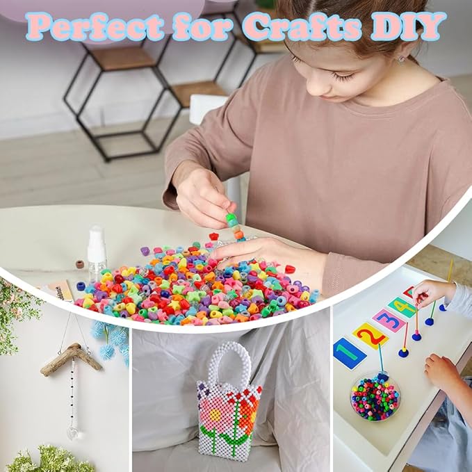 QPIXVB 1000PCS Pony Beads,Star Heart Beads for Bracelets,Shaped Pony Bead for Jewelry Making Hair Crafts,Bulk Colorful Bead,Craft DIY Bracelet Necklace Keychain Charms Jewelry Making Supplies