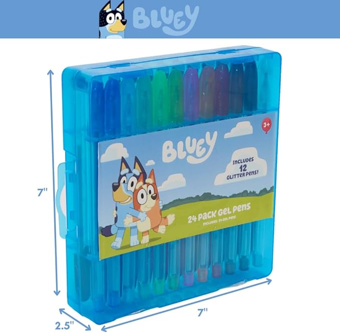 Innovative Designs Bluey Gel Pens Set for Kids, 24 Pack with Glitter Gel Pens, Cute Pens for Boys and Girls
