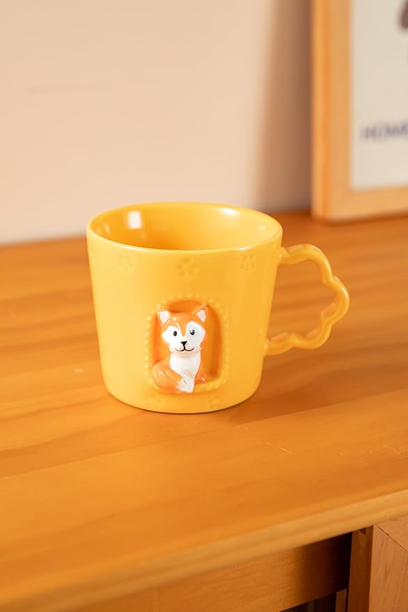 DIHOclub Fox Ceramic Cup Window Animals Mug Cute Cartoon Handmade Figurine Mugs,Holiday and Birthday Gift for Daughter,Son,Kids,9 OZ (Orange)