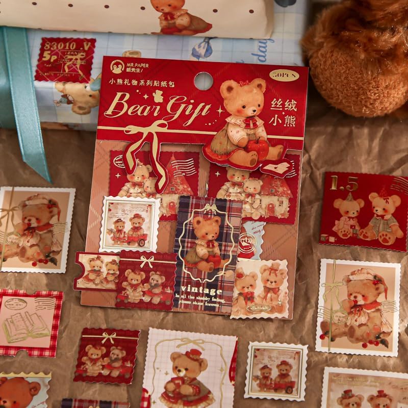 Alideco 120pcs Scrapbook Stickers Vintage Cute Little Bear Gift Scrapbooking Junk Journal Crafts Embelishment Decoration Stickers (xiaoxiongliwu) - Image 3