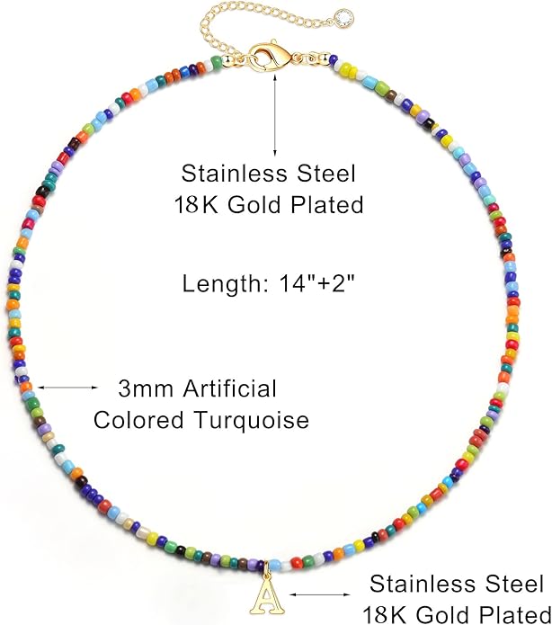 Yoosteel Christmas Gifts for Teen Girls Grandkids - Colorful Beaded Initial Necklace for Girls Jewelry A-Z Letter Choker Necklace Birthday Gifts Stocking Stuffers for Teenage Girl Women Gifts
