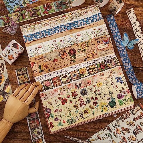 42 Rolls Vintage Washi Tape Set, Floral Letter Butterfly Mushroom Botanical Flower Writable Decorative Tapes for Scrapbooking , Junk Journal Supplies, Bullet Journaling 5-75mm Wide 9.84ft long/Roll - Image 5