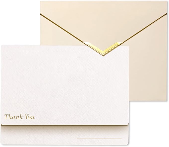 20 Pack Thank You Cards with Envelopes, 4.25×5.5 Inch Textured Thank You Notes, Gold Foil Debossed Cards with V-Shape Gold Foil Envelopes, Blank Inside for Wedding, Baby Shower & Business (IVORY)