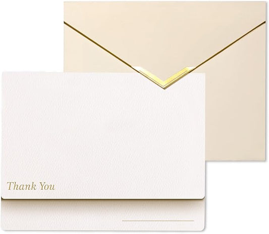 20 Pack Thank You Cards with Envelopes, 4.25×5.5 Inch Textured Thank You Notes, Gold Foil Debossed Cards with V-Shape Gold Foil Envelopes, Blank Inside for Wedding, Baby Shower & Business (IVORY)