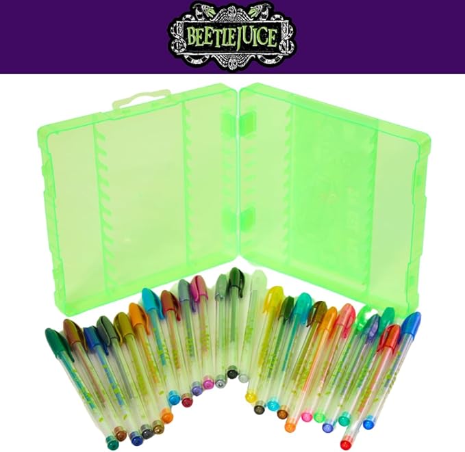 Innovative Designs Beetlejuice Gel Pens Set for Kids, 24 Pack with Glitter Gel Pens, Cute Pens for Kids, Teens, and Adults