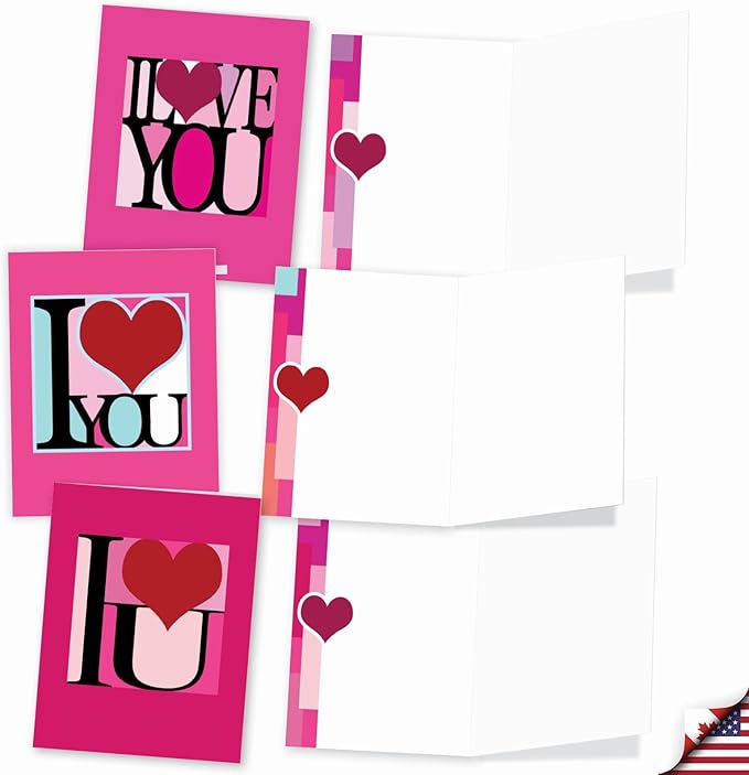 The Best Card Company - 20 Cute Boxed Cards (4 x 5.12 Inch) - Assorted Blank Set (10 Designs, 2 Each) - Love Squares AM8991OCB-B2x10