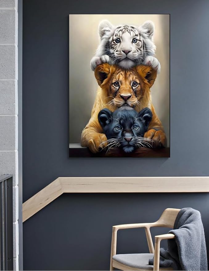 GXGLLPZBY DIY Tiger Animal Diamond Painting Kits, 5D Diamond Art for Beginners Adults, Round Full Drill Diamond dot Art Kits,Gem Art for Adults Home Wall Decor 11.8x15.8in