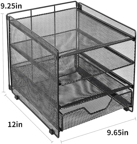 OPNICE Desk Organizer, 4-Tier Desktop File Organizer with Drawer, Office Desk Accessories, File Sorters, Workspace Organizers for Office Supplies(Black Upgraded) - Image 2