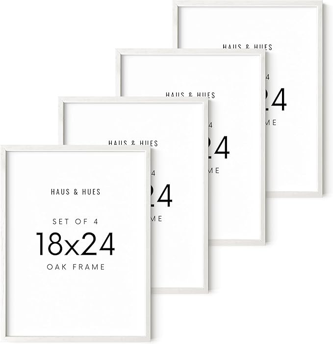 HAUS AND HUES White Oak Wood 18x24 Picture Frames - Set of 4, Modern Frames for Wall Display