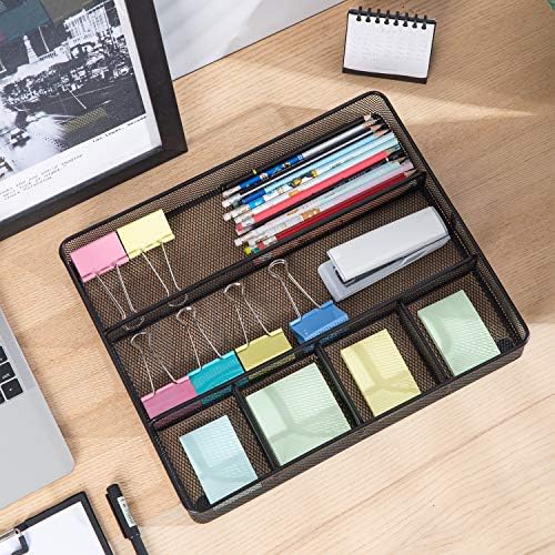 Amazon Basics Mesh Desk Drawer Organizer with 6 Compartments, Non-Slip Office Supplies Storage for Pens and Accessories, Black - Image 6