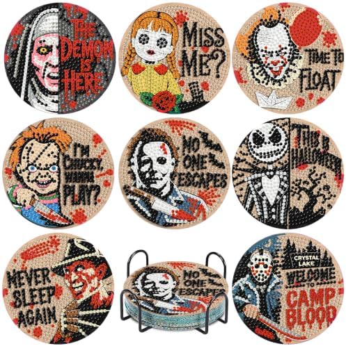 TCDZMYGS Halloween Horror 8 Pcs Diamond Art Painting Coasters Kit,4x4 Inch by TCDZMYGS