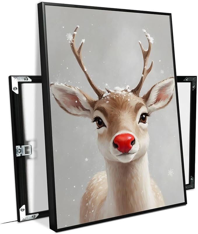 Framed Canvas Wall Art Red Nosed Reindeer Christmas Farmhouse Mantle Canvas Wall Art Print Farmhouse Christmas Poster 12x18in Metal blackFramed