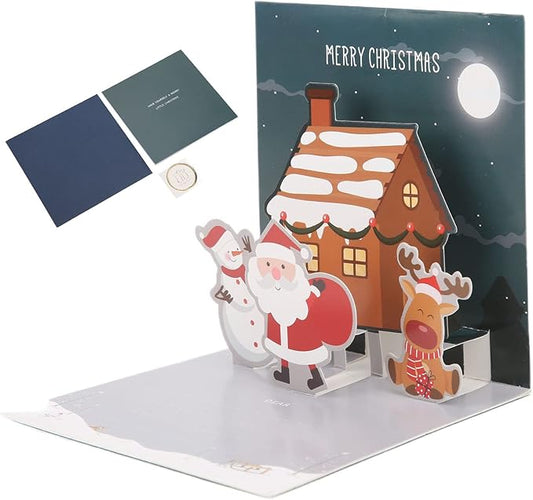 3D Greeting Cards,Christmas Party Card Sets,Greeting Three Dimensional Christmas Special Decorative Paper with Envelope Sticker (Type E)