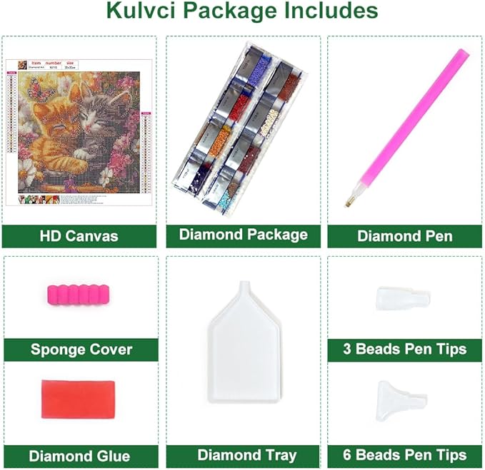Kulvci Cat Aniaml Diamond Painting Kits for Adults, Diamond Art Kits for Beginners, 5D DIY Full Drill Gem Craft for Home Decor Gift 12x12inch