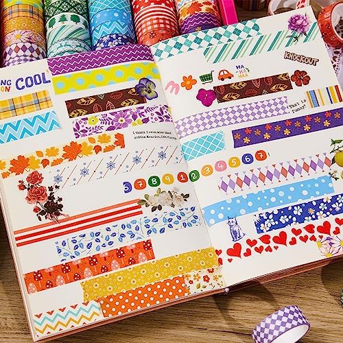 emmoolife 50 Rolls Washi Tape Set, 15mm Wide Rainbow Colored Tape Aesthetic Design Masking Decorative Tape for Scrapbooking Supplies, Bullet Journaling, Junk Journal, Wrapping Planners, DIY Arts Craft - Image 4