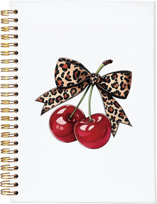 Leopard Bow Cherry Notebook Journal,Trendy Coquette Aesthetic School Supplies for Girls,Preppy Spiral Planner for Girls & Women,Cute Notebooks for Women, 5.5x8.3 Inch
