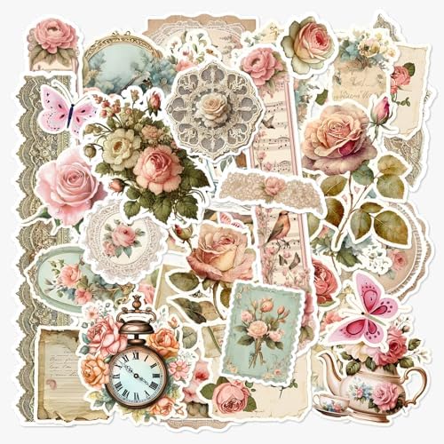 170PCS Vintage Rose Flower Scrapbooking Stickers Junk Journal Supplies, Shabby Pink Stickers Set Scrapbook Supplies Floral Sticker for Planner Album Diary Letter Envelope (Vintage Rose Flower) by TSHIRTAMAZING