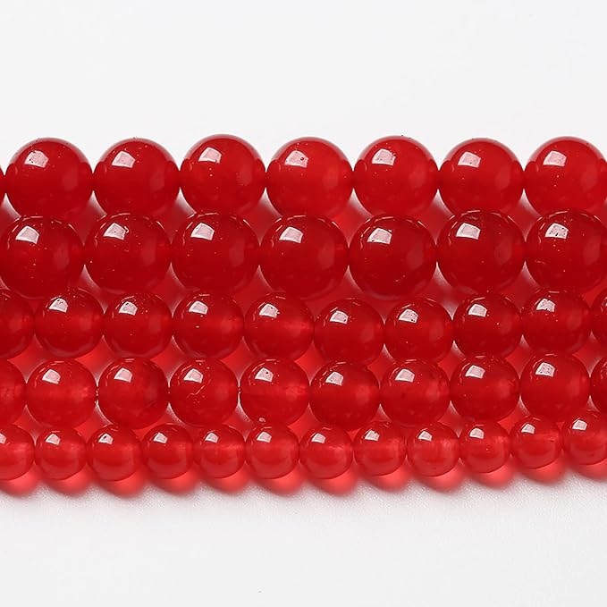 72pcs 10mm Natural Red Jade Chalcedony Beads Round Loose Stone Beads for Jewelry Making DIY Bracelet 2 Strand 32"