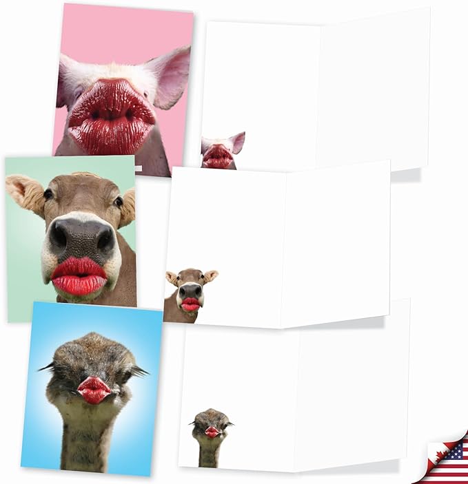 The Best Card Company Assorted Blank Greeting Card Box Set - Incl. 20 Cards + Envelopes - 10 Unique Designs - Ideal for Thank Yous, Invitations, More - Wild Kisses AM9280OCB-B2x10-NB