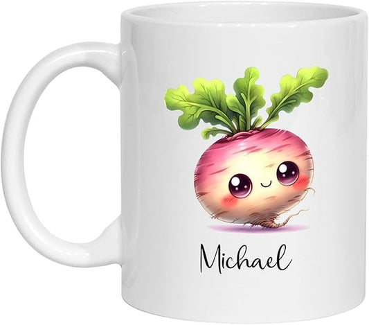 Custom Choose Name Turnip Mug, Turnip Vegetable Coffee Mug Gifts For Kids Child, Vegetable Lover Cup, Personalized Turnip White Ceramic Mug 11oz 15oz, Vegetable Mugs For Turnip Lovers, Vegan Tea Cup