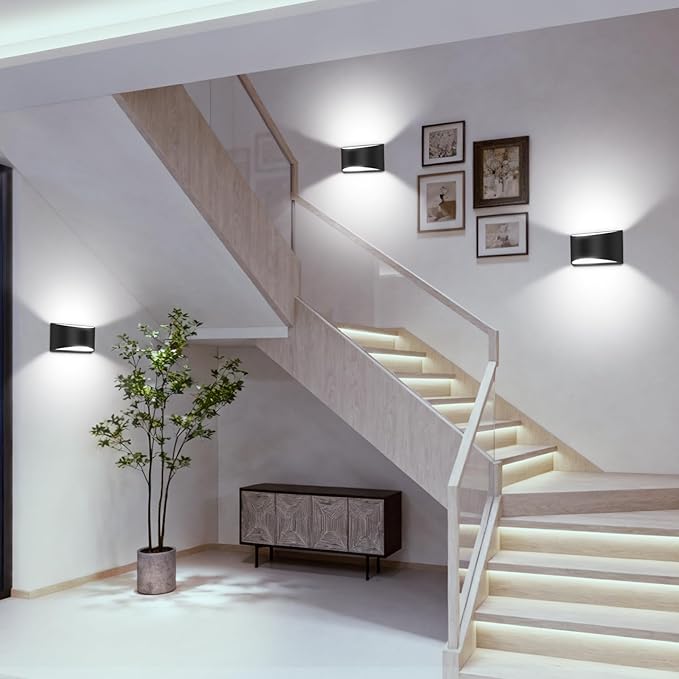 4 Pack Black Modern LED Wall Sconce Hardwired Indoor Wall Lights Up and Down Wall Mount Light for Living Room Bedroom Corridor Hallway Conservatory Cool White 6000K(with G9 Bulbs)