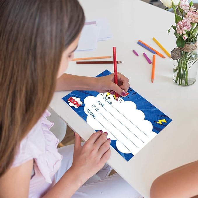 Andaz Press Kids Fill in the Blank Thank You Cards 20 Cards Including Envelopes Superhero Comic Theme Gender Neutral Note Cards For Boys Girls Birthday Thank You Notes for Friends Family Party Guests