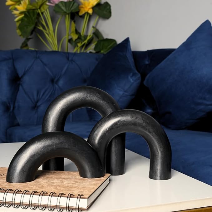 Homebia Designs Decorative Wood Arch Decor Set of 3 - Large - 6.5 Inch, Medium - 5 Inch, Small - 3 Inch - Black