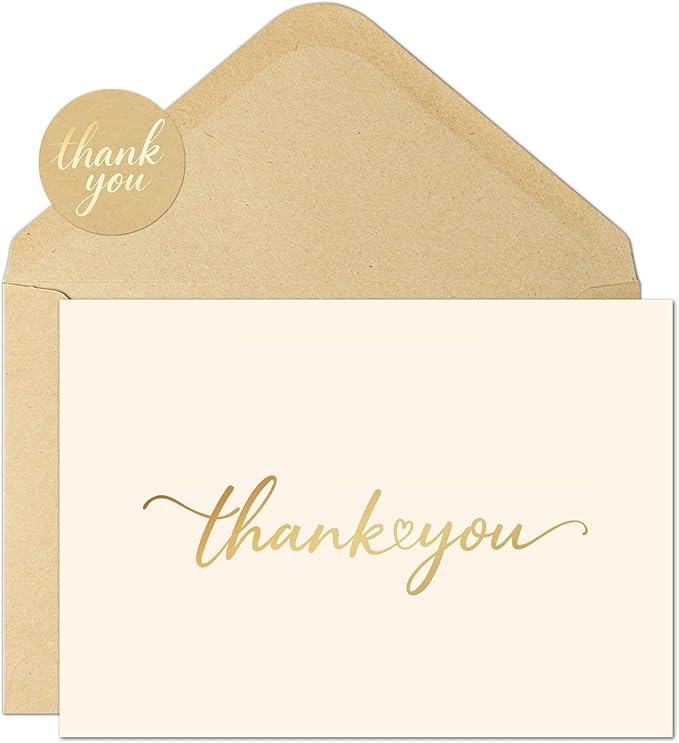 40 Pack Gilding Thank You Cards with Envelopes & Matching Stickers, Thank You Notes for Wedding, Business, Baby Shower, Small Business, Graduation