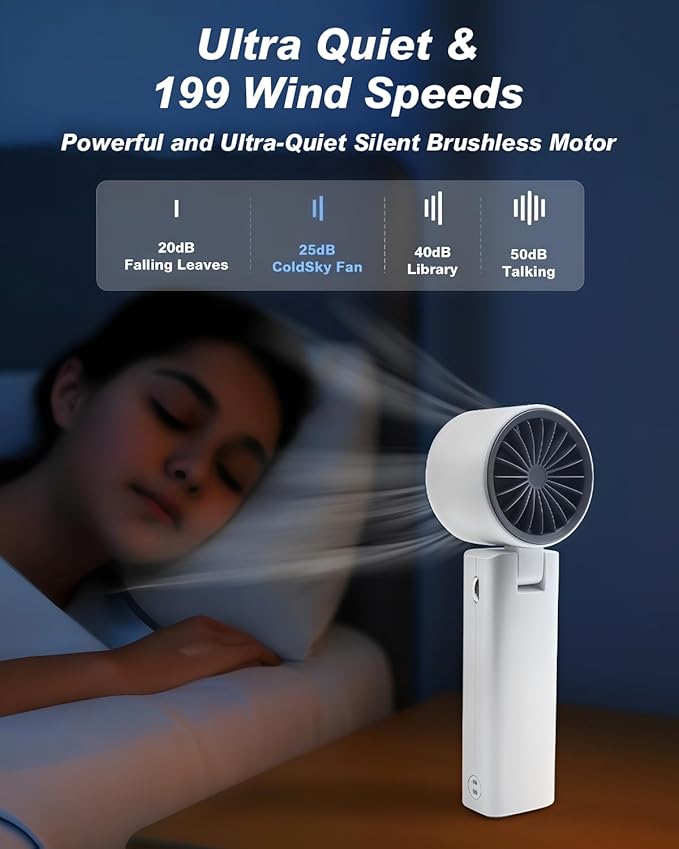 Portable Handheld Cooling Fan Rechargeable 5000mAh, Foldable Powerful Winds Mini Turbo Fans, 199 Speed, Digital Display for Travel Camping Outdoor