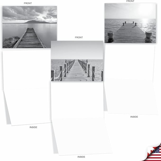 The Best Card Company - 10 Blank Note Cards with Envelopes (4 x 5.12 Inch) - Black & White Photos, Bulk Boxed Set - Slip Notes M6453OCB