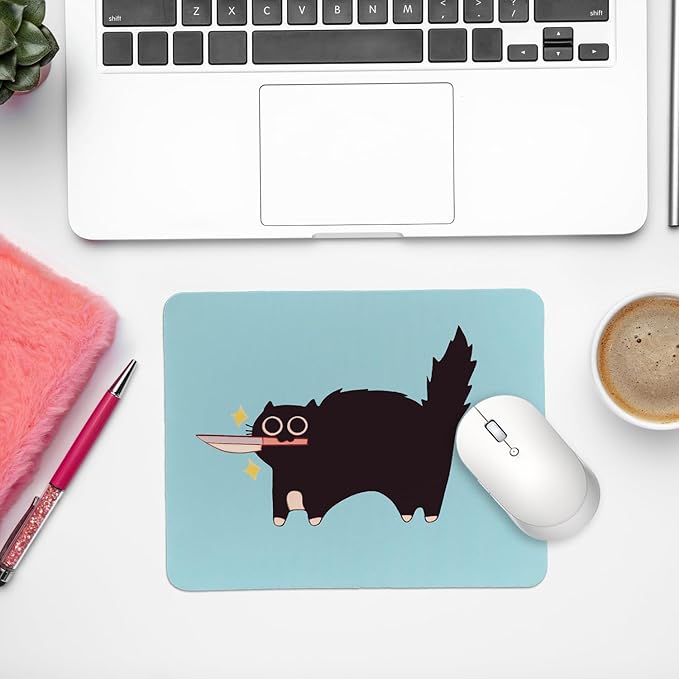 Rusenbao Funny Cat Mouse Pad, Cute Small Mouse Pads for Desk, Black Cat Gifts for Women, Non-Slip Rubber Base Mouse Pads for Wireless Mouse, Computers, Laptop, Office, 9.5x7.9 Inch