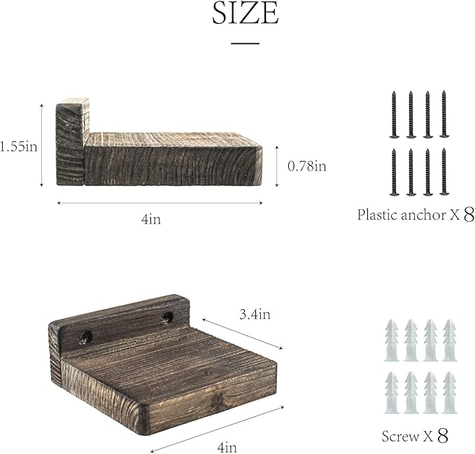 Freezing point Small Floating Shelf for Wall Set of 4 Natural Wood 4Inch Mini Wall Shelves Decor Plant Display Collectibles Mounted Kitchen Bathroom Bedroom Corner Decorative Storage Tiny Stand Brown